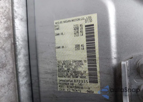 2010 Nissan Maxima 3.5 Sv from USA, damaged, VIN 1N4AA5AP5AC872335